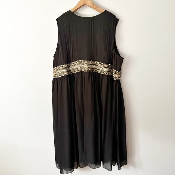Ulla Popken Semi-Formal Sleeveless Black Chiffon Beaded Midi Dress Plus Size 5X - Picture 10 of 13
